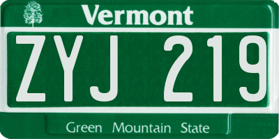 VT license plate ZYJ219