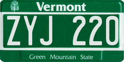 VT license plate ZYJ220