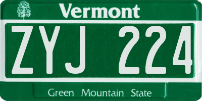 VT license plate ZYJ224