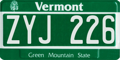VT license plate ZYJ226