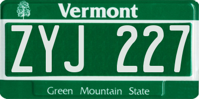 VT license plate ZYJ227