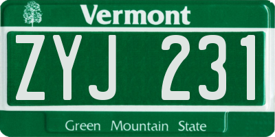 VT license plate ZYJ231