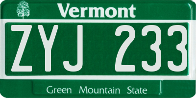 VT license plate ZYJ233