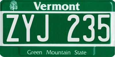 VT license plate ZYJ235