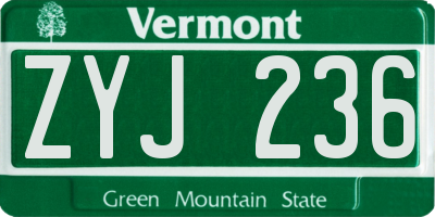 VT license plate ZYJ236