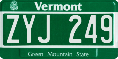 VT license plate ZYJ249