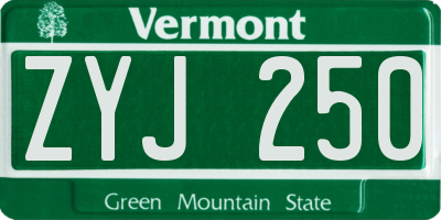 VT license plate ZYJ250