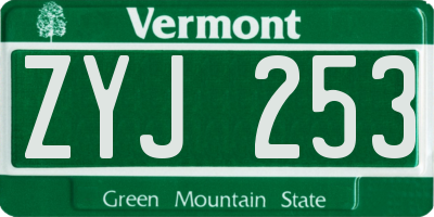 VT license plate ZYJ253