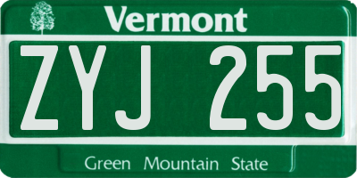 VT license plate ZYJ255