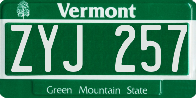 VT license plate ZYJ257