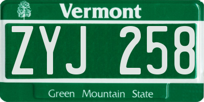 VT license plate ZYJ258
