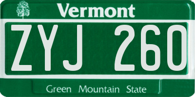 VT license plate ZYJ260