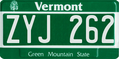 VT license plate ZYJ262