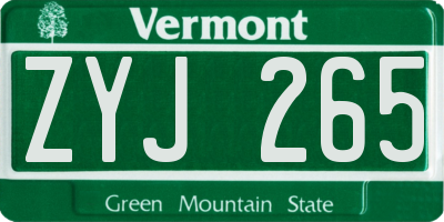 VT license plate ZYJ265