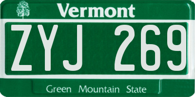 VT license plate ZYJ269