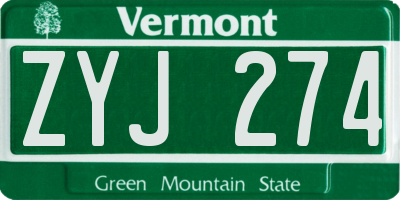 VT license plate ZYJ274
