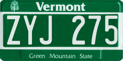 VT license plate ZYJ275