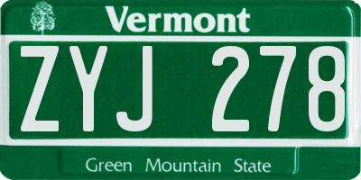 VT license plate ZYJ278
