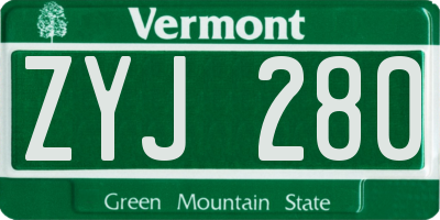 VT license plate ZYJ280