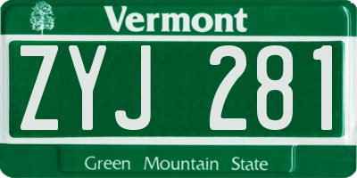 VT license plate ZYJ281