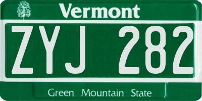 VT license plate ZYJ282