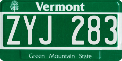 VT license plate ZYJ283