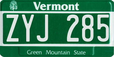 VT license plate ZYJ285