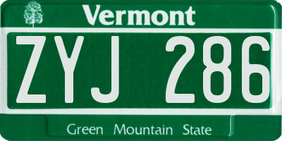 VT license plate ZYJ286