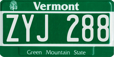 VT license plate ZYJ288