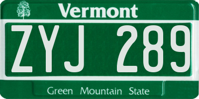 VT license plate ZYJ289