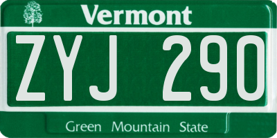 VT license plate ZYJ290