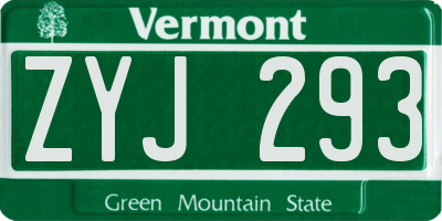 VT license plate ZYJ293