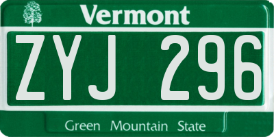 VT license plate ZYJ296