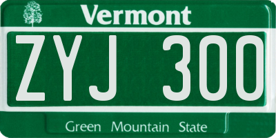 VT license plate ZYJ300