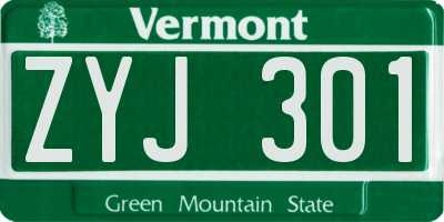 VT license plate ZYJ301