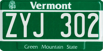 VT license plate ZYJ302