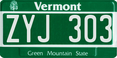 VT license plate ZYJ303