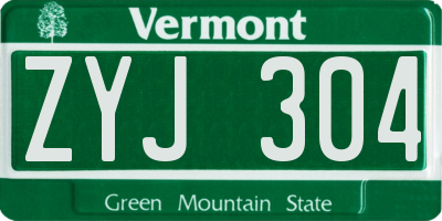 VT license plate ZYJ304