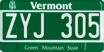 VT license plate ZYJ305