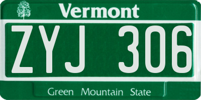 VT license plate ZYJ306