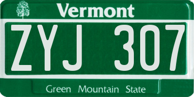 VT license plate ZYJ307