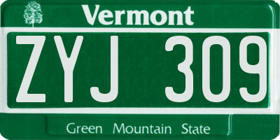 VT license plate ZYJ309