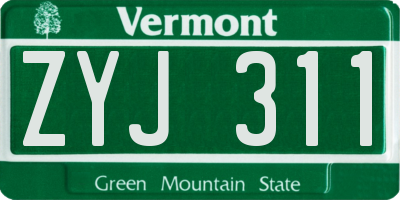 VT license plate ZYJ311