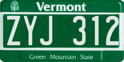 VT license plate ZYJ312