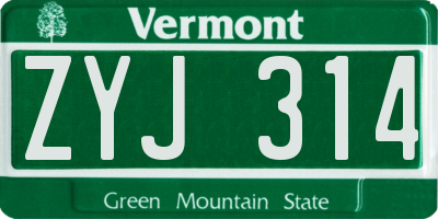 VT license plate ZYJ314