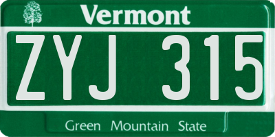 VT license plate ZYJ315