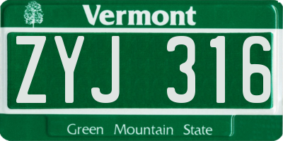 VT license plate ZYJ316