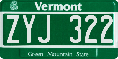 VT license plate ZYJ322