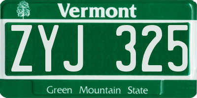 VT license plate ZYJ325