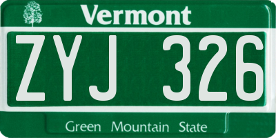 VT license plate ZYJ326